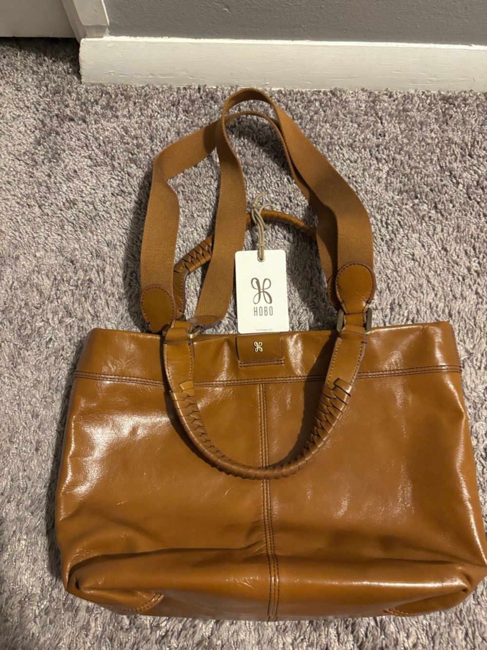 HOBO Tan Leather Tote with Braided Handles